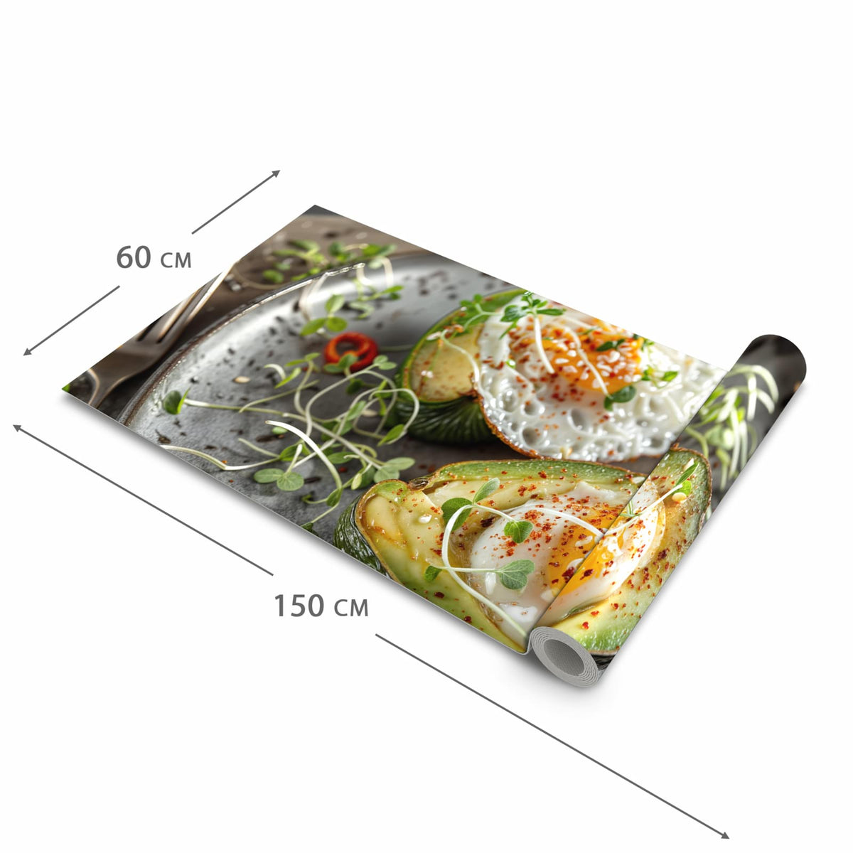 Fleckenresistenter Küchenteppich mit Motiv Avocado Frühstück in der Grösse 60x120 cm