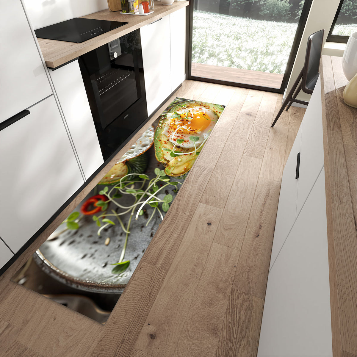 Küchenläufer mit Motiv Avocado Frühstück für angenehme Haptik in moderner Küche