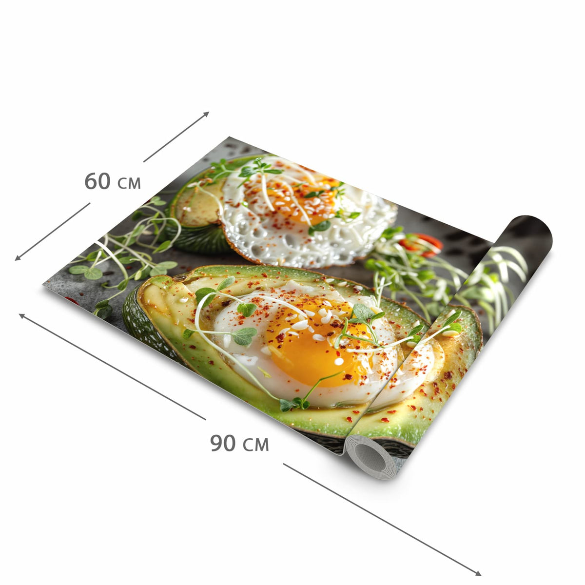 Pflegeleichter Küchenvorleger mit Motiv Avocado Frühstück in der Größe 60x150 cm