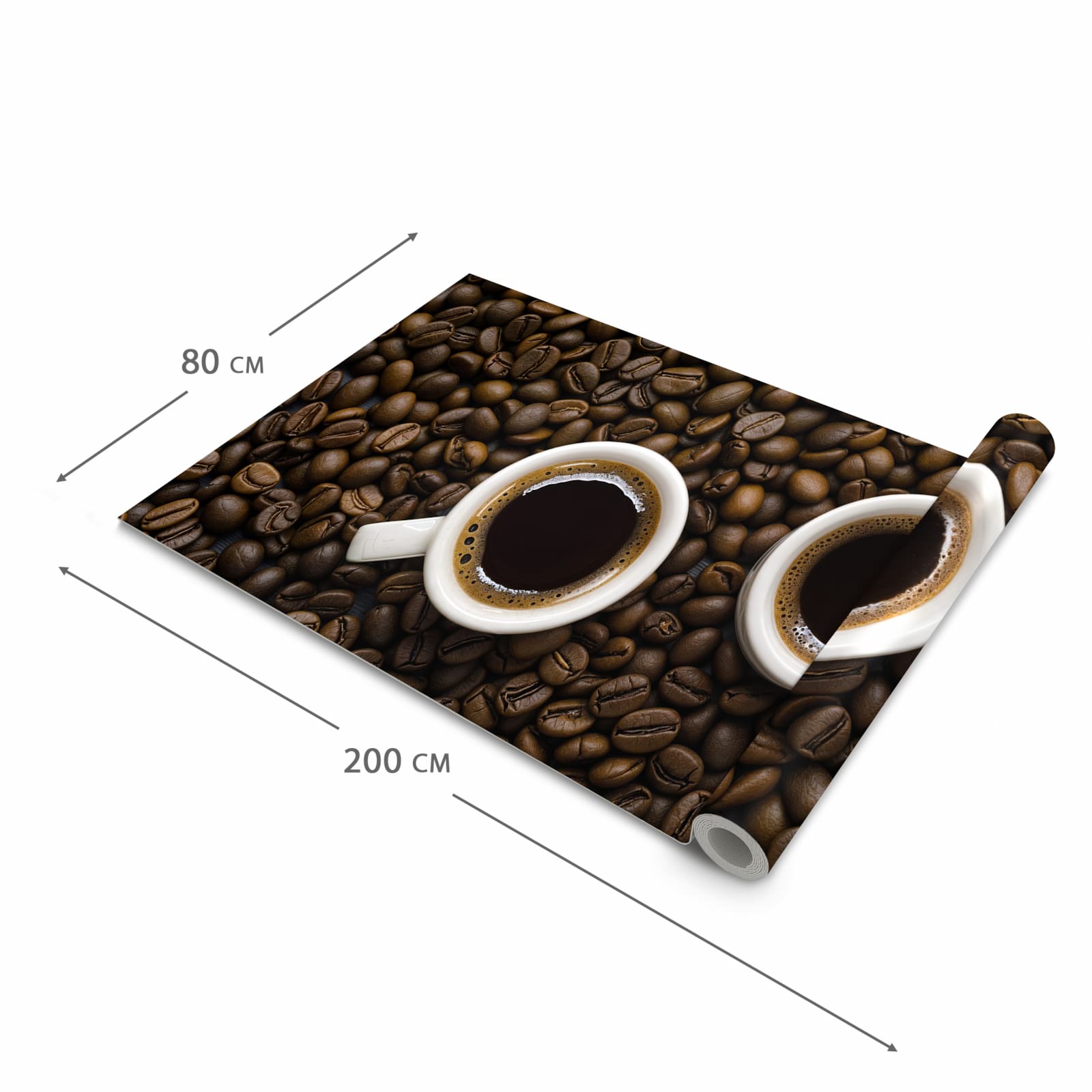 Küchenteppich mit Motiv Kaffeebohnen und Tassen in der Grösse 60x120 cm für sichere Aufbewahrung