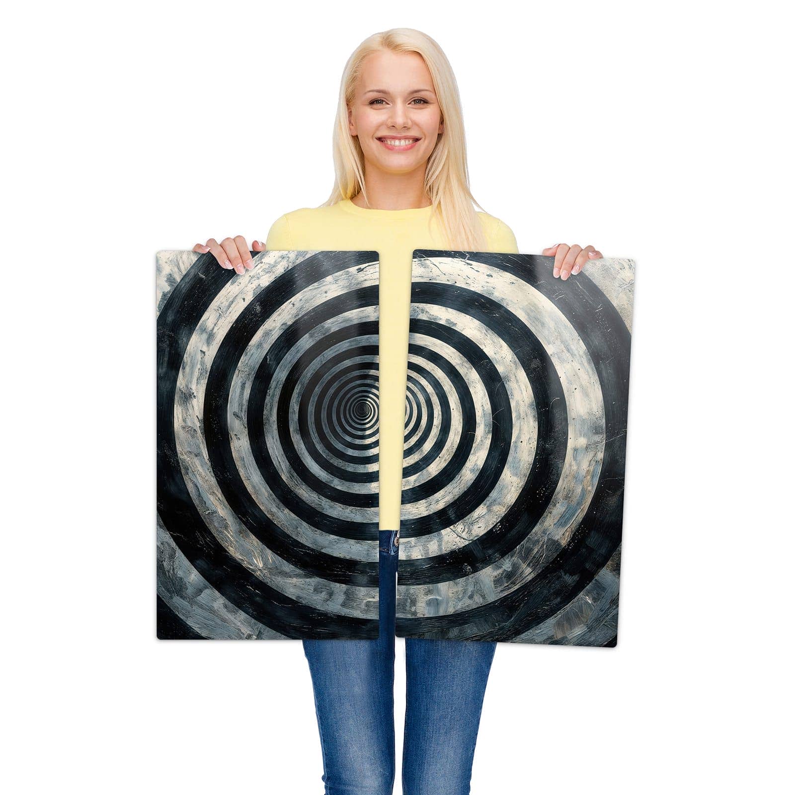 2-teilige Ceranfeld Abdeckungen mit Hypnotische Spirale-Motiv wird zur Größendarstellung gehalten