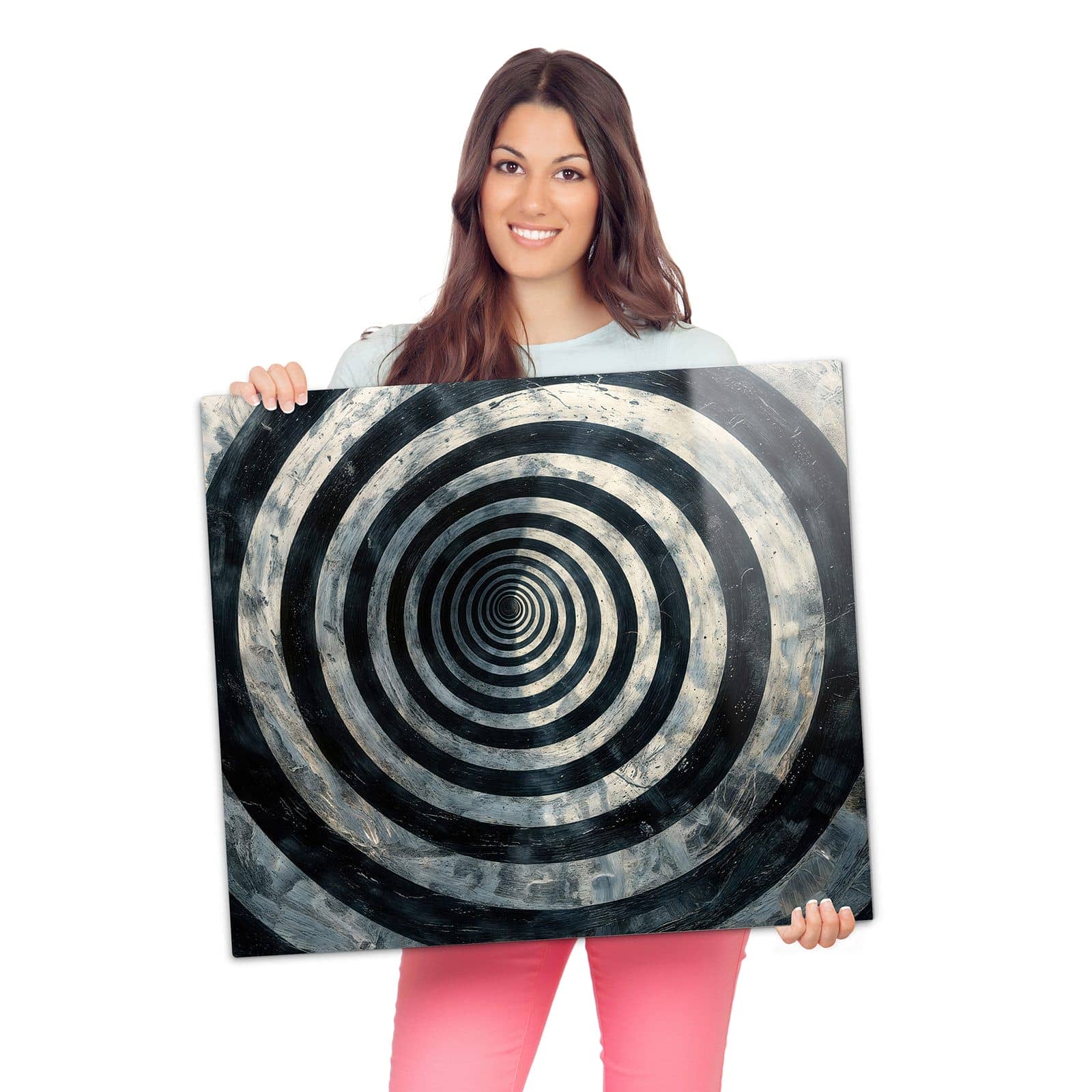 Abdeckplatten für den Herd mit Hypnotische Spirale-Motiv wird zur Größendarstellung gehalten