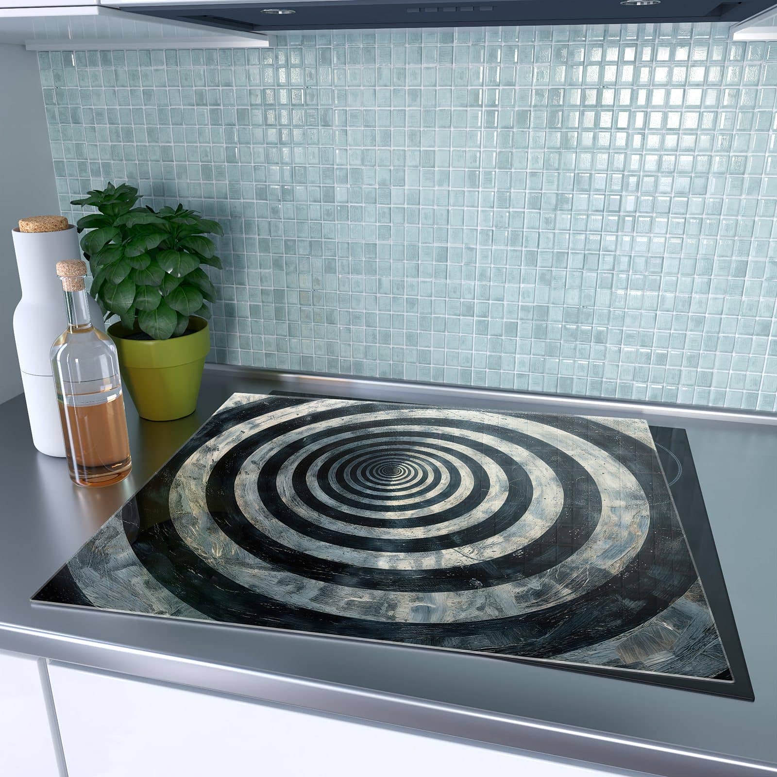 1-teilige Herdabdeckplatte aus Glas mit Hypnotische Spirale-Motiv auf dem Ceranfeld