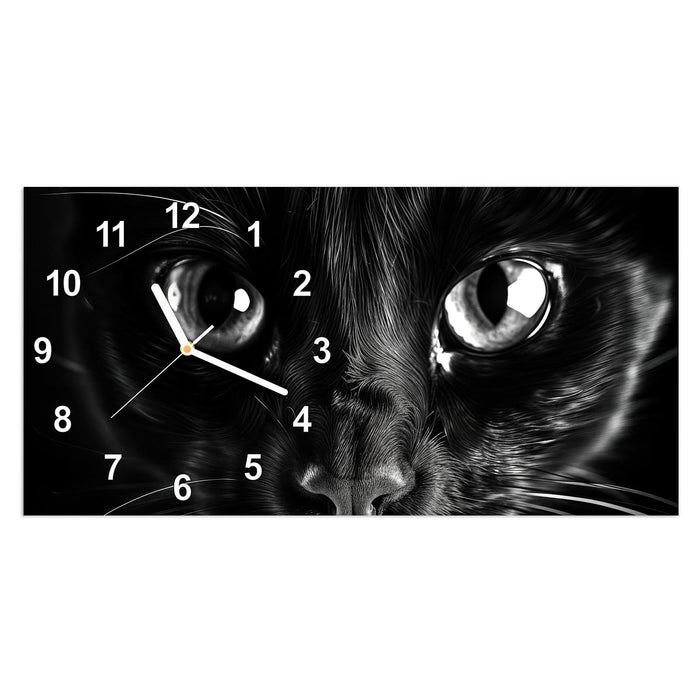 Wanduhr Katzengesicht aus Glas – Querformat 60 × 30 cm mit Ziffernblatt Modern