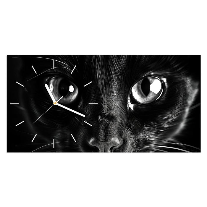 Wanduhr Katzengesicht aus Glas – Querformat 60 × 30 cm mit Ziffernblatt Linie