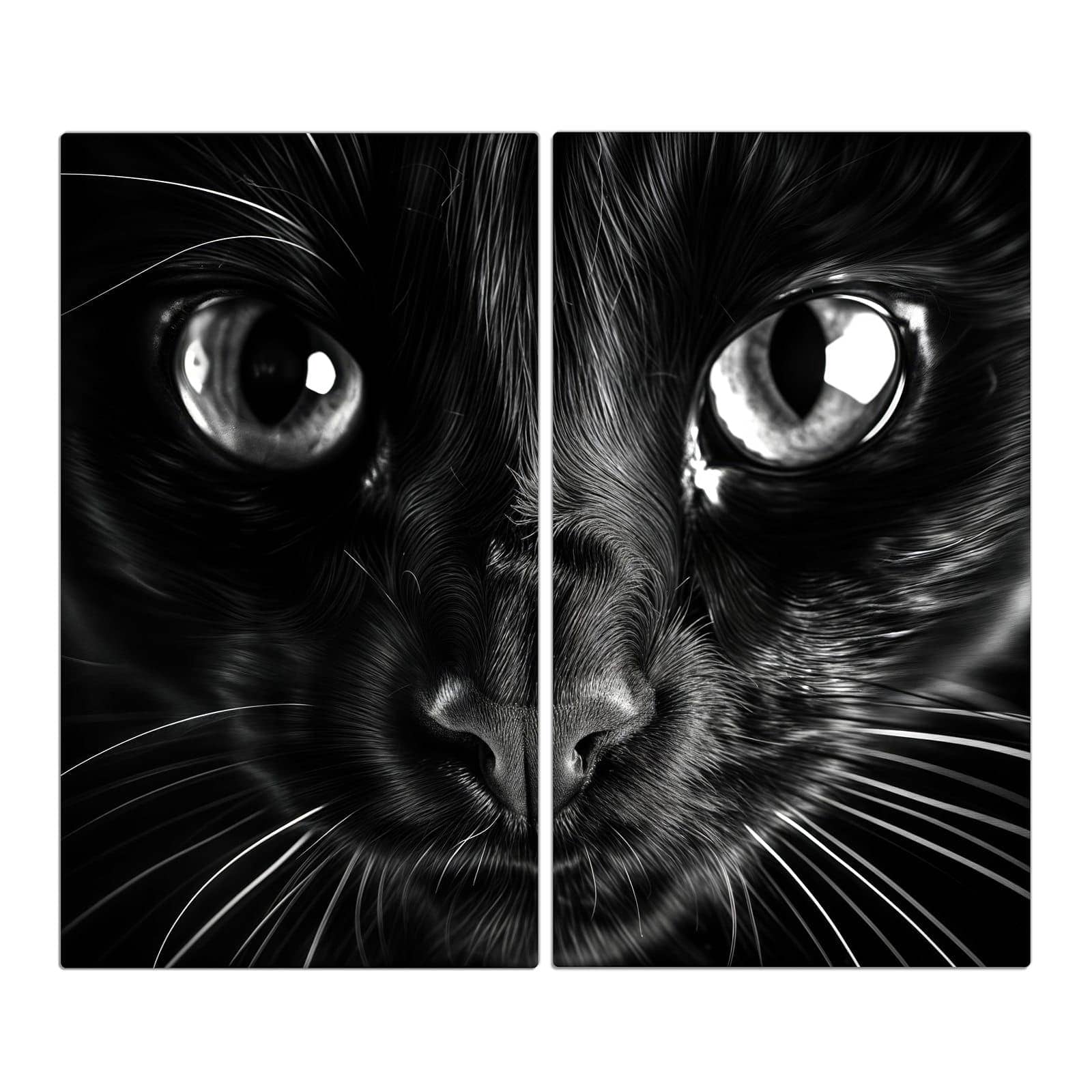 2-teilige Herdabdeckplatte für Ceranfeld mit Katzengesicht-Motiv in der Frontansicht #grösse_2-Teilig (60x52cm)