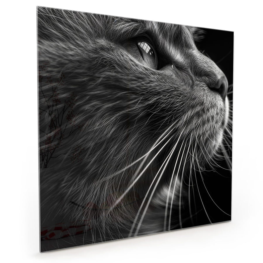 Maße Küchenrückwand Katze in Schwarzweiß aus Glas