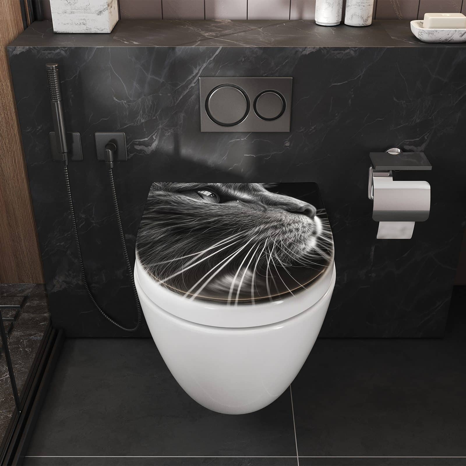 WC-Sitz mit Absenkautomatik Nahaufnahme Katze
