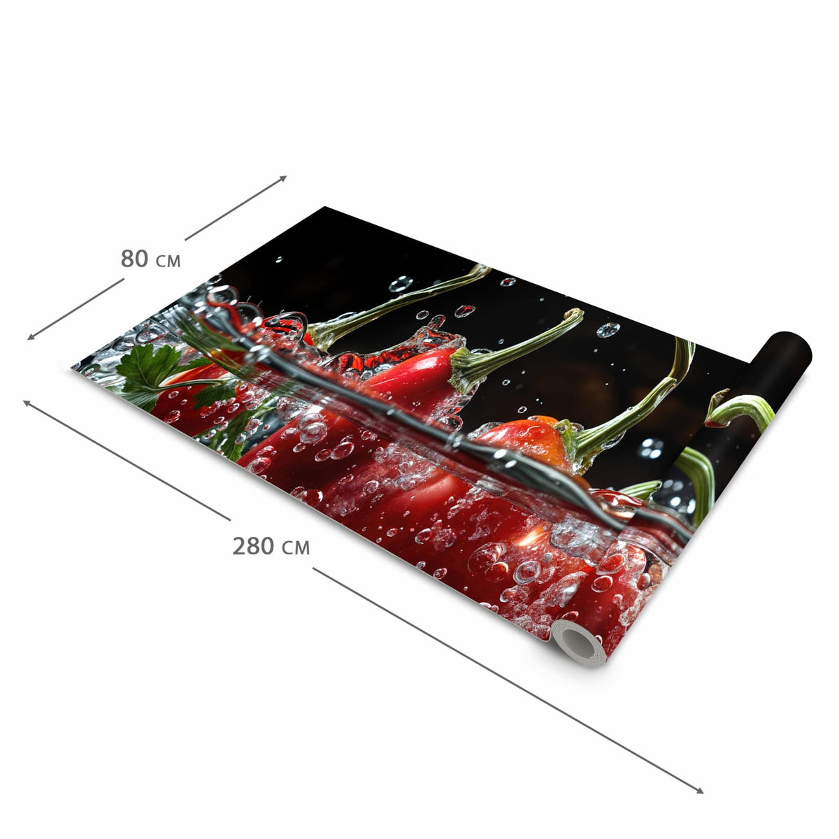 Waschbarer Küchenteppich mit Motiv Paprika im Wasser in der Grösse 90x180 cm