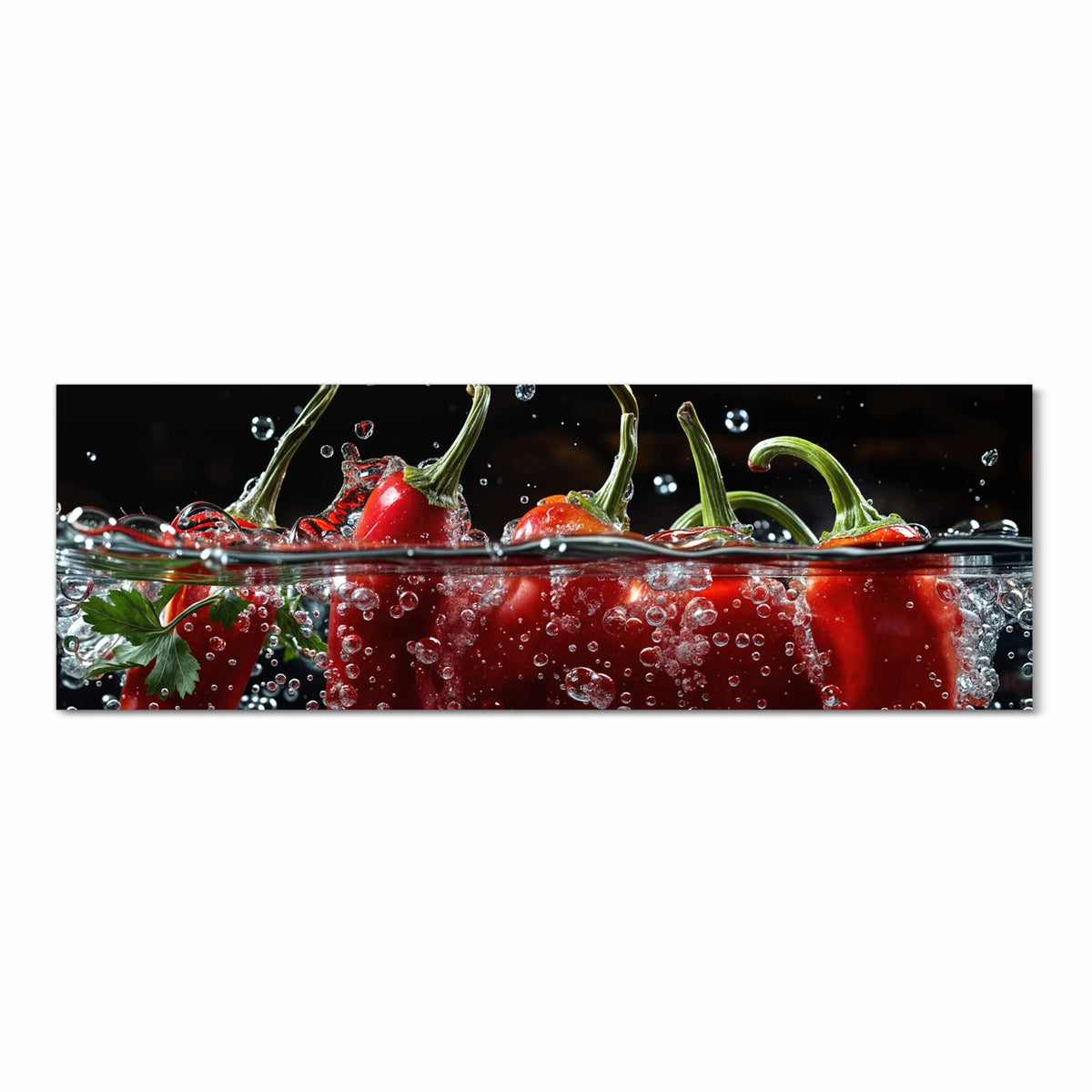 Küchenteppich mit Motiv Paprika im Wasser in Frontansicht für Ordnung & Übersicht