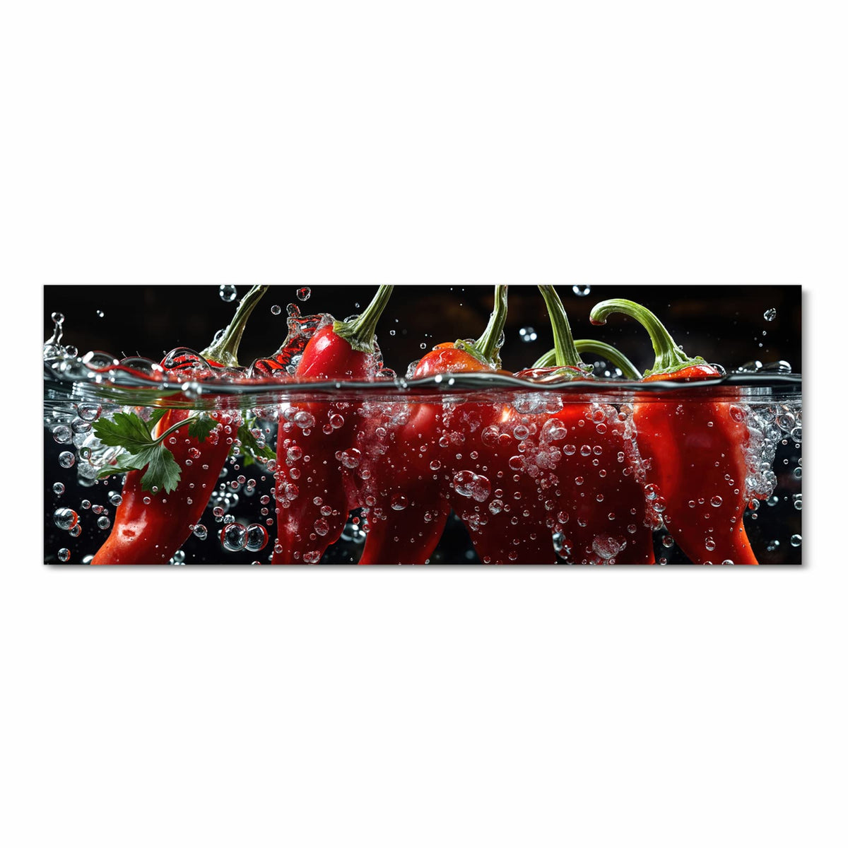 UV-beständiger Läufer für die Küche mit Motiv Paprika im Wasser in Frontansicht