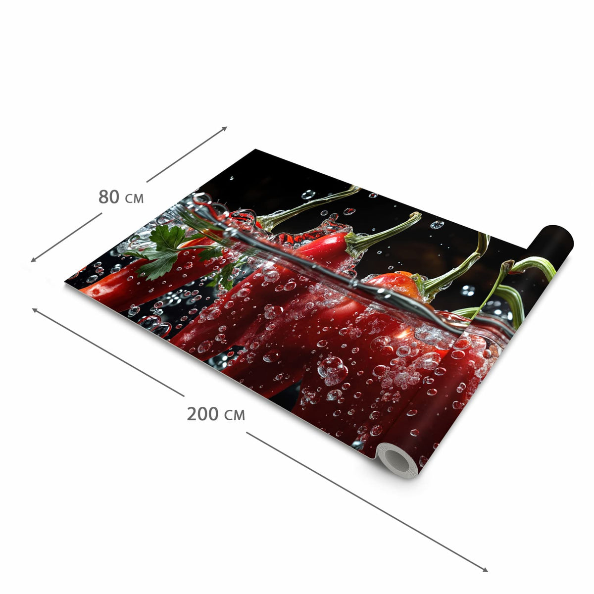 Hygienischer Küchenteppich mit Motiv Paprika im Wasser in der Grösse 90x180 cm