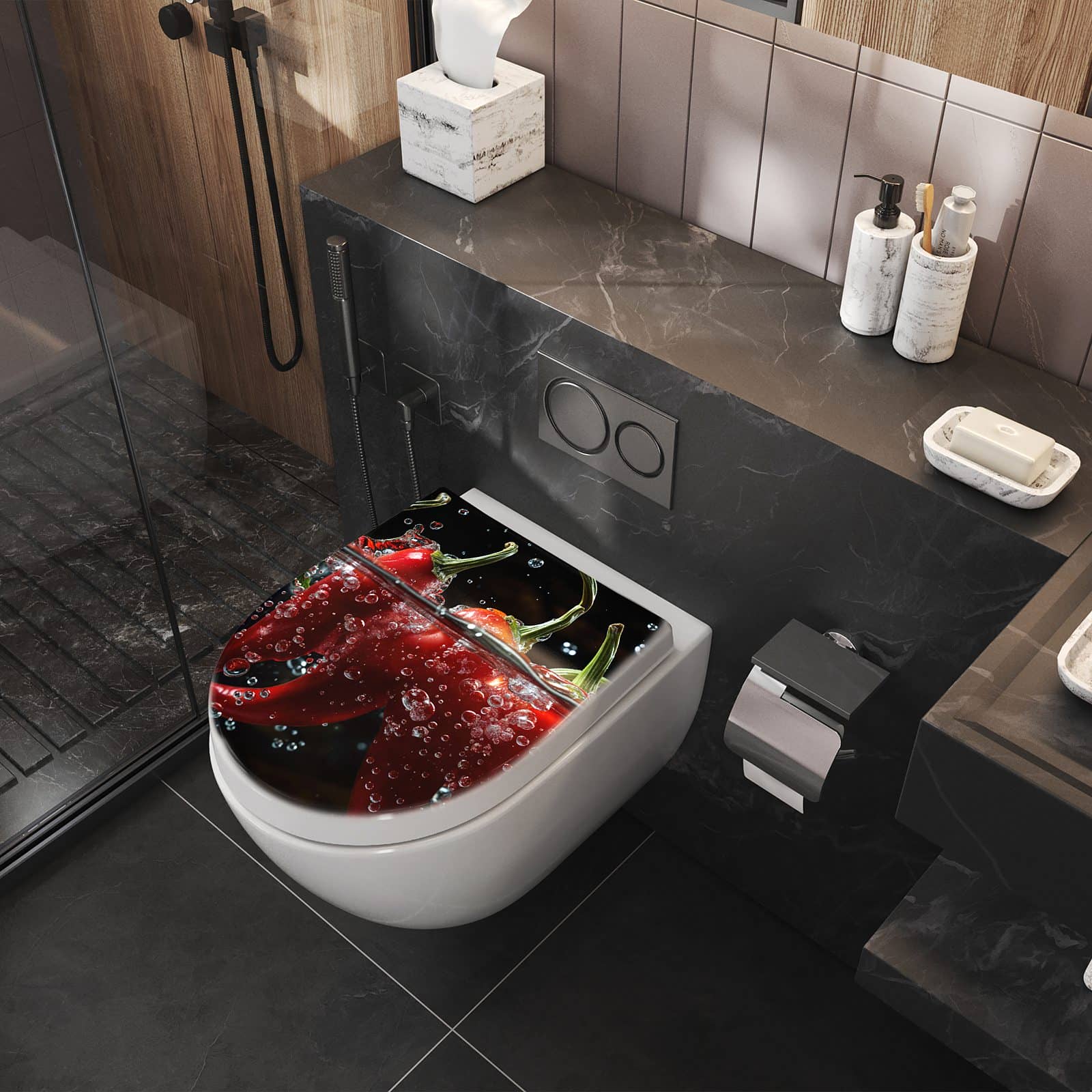WC-Sitz mit Absenkautomatik Paprika im Wasser