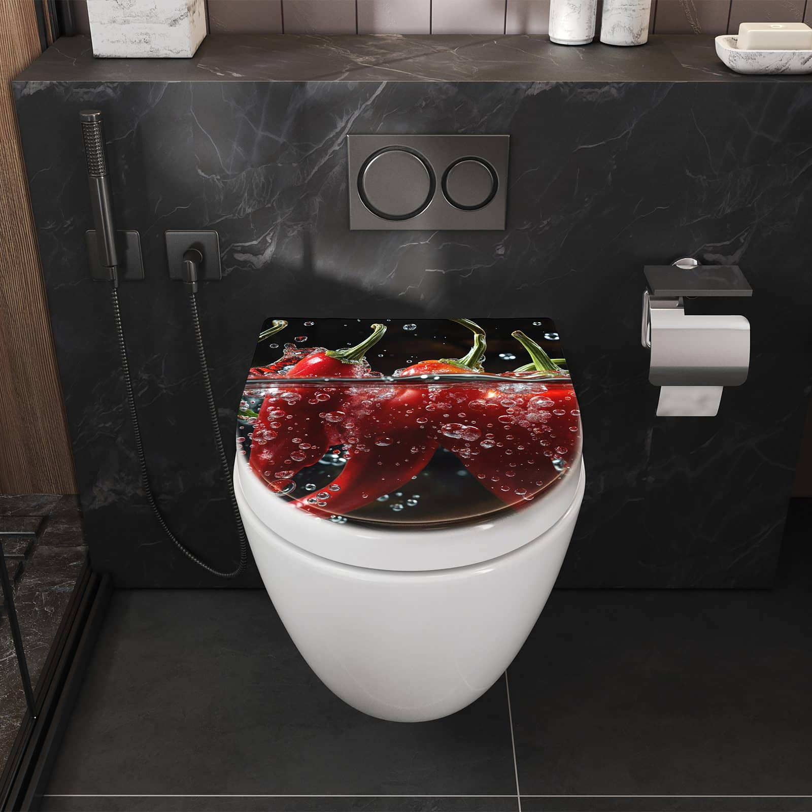 WC-Sitz mit Absenkautomatik Paprika im Wasser