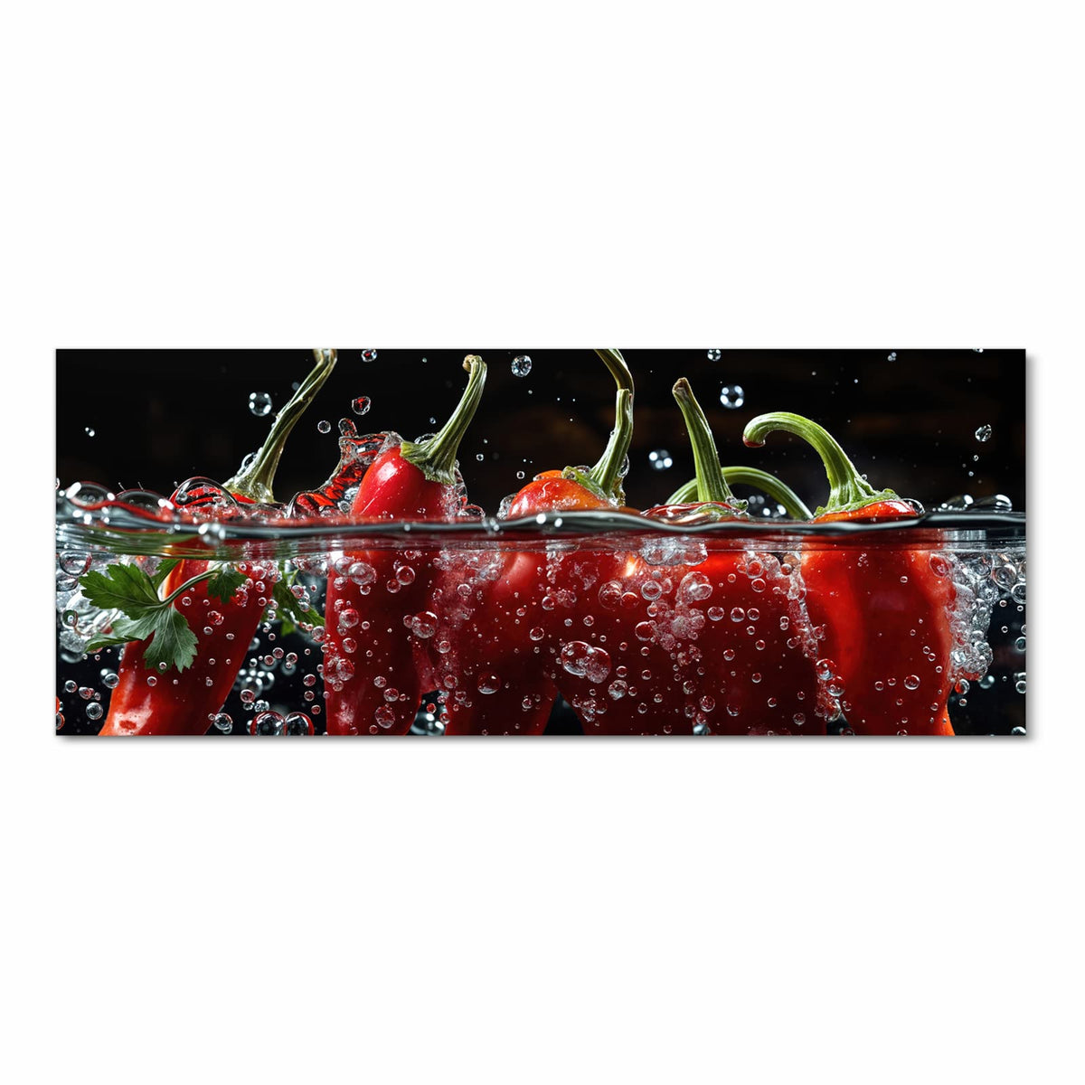 Bodenschonender Küchenteppich mit Motiv Paprika im Wasser in Frontansicht