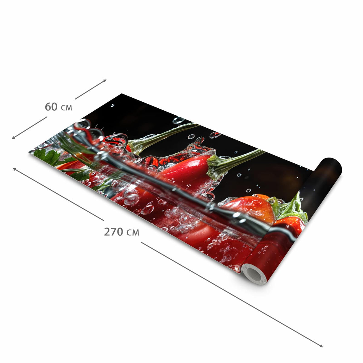 Rutschfester abwaschbarer Küchenläufer mit Motiv Paprika im Wasser in der Größe 90x180 cm