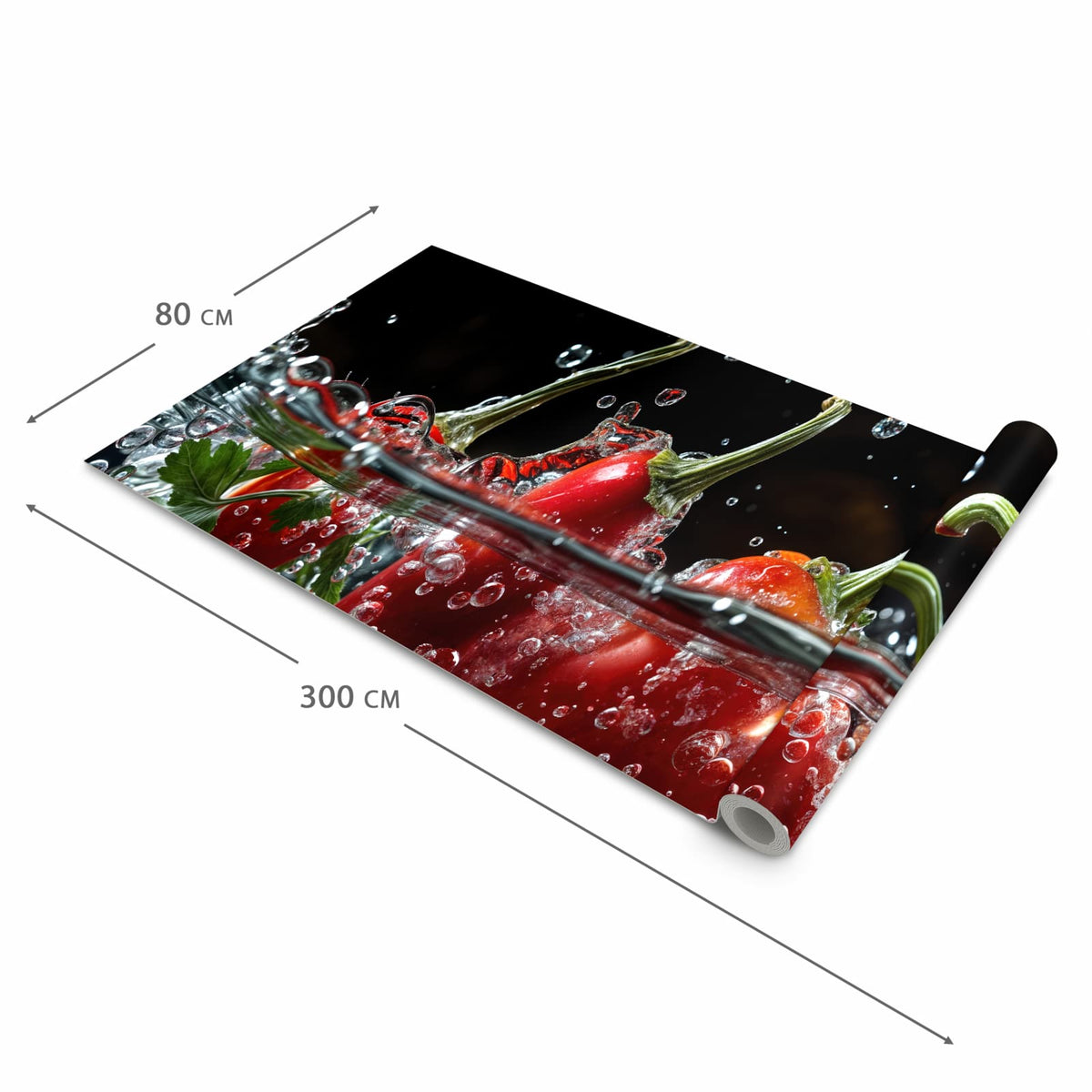 Langlebiger Teppich für die Küche mit Motiv Paprika im Wasser in der Grösse 90x180 cm