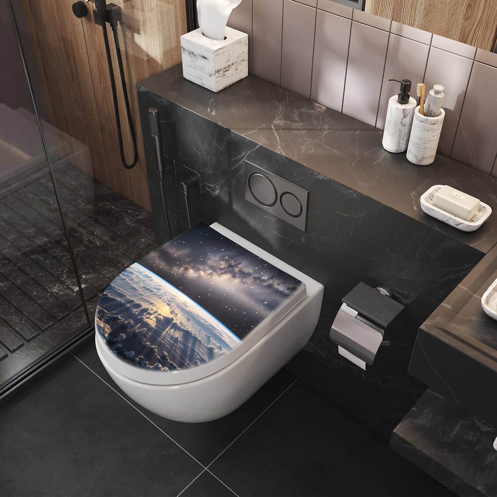 WC-Sitz mit Absenkautomatik Weltall Sonnenaufgang