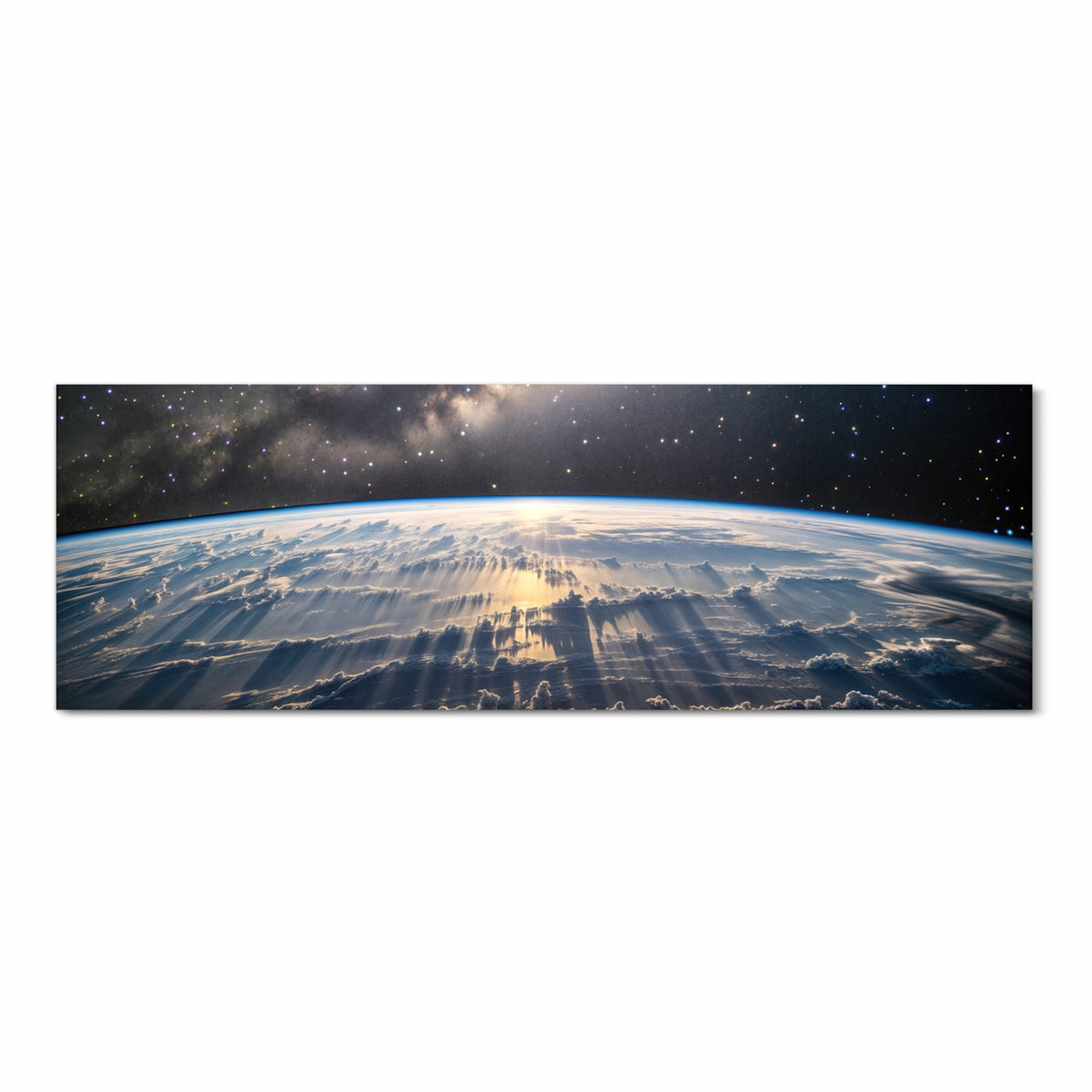 Komfortabler rutschfester Küchenläufer mit Motiv Weltall Sonnenaufgang in Frontansicht
