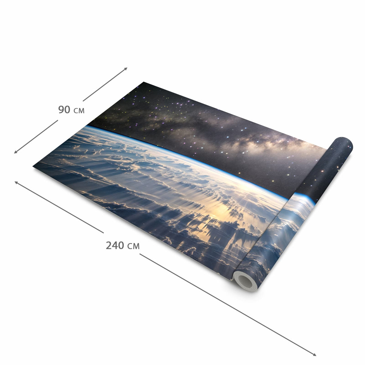 Geruchsneutraler rutschfester Küchenläufer mit Motiv Weltall Sonnenaufgang in der Größe 90x180 cm