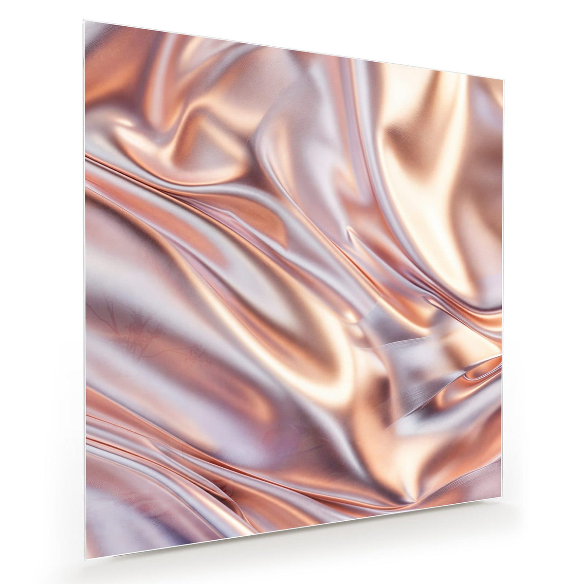 Glänzende Stofffalten in Roségold und Silber, weiche Lichtkanten