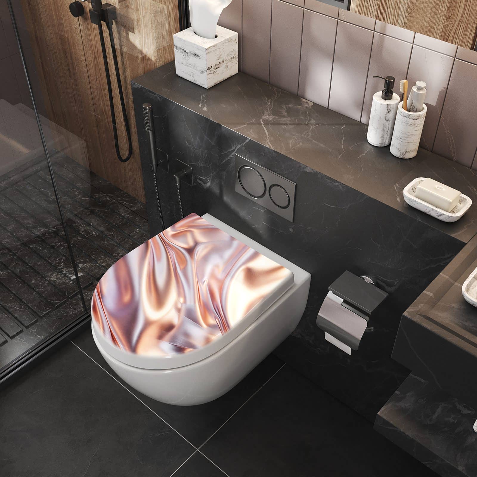 WC-Sitz mit Absenkautomatik Glänzender Stoff