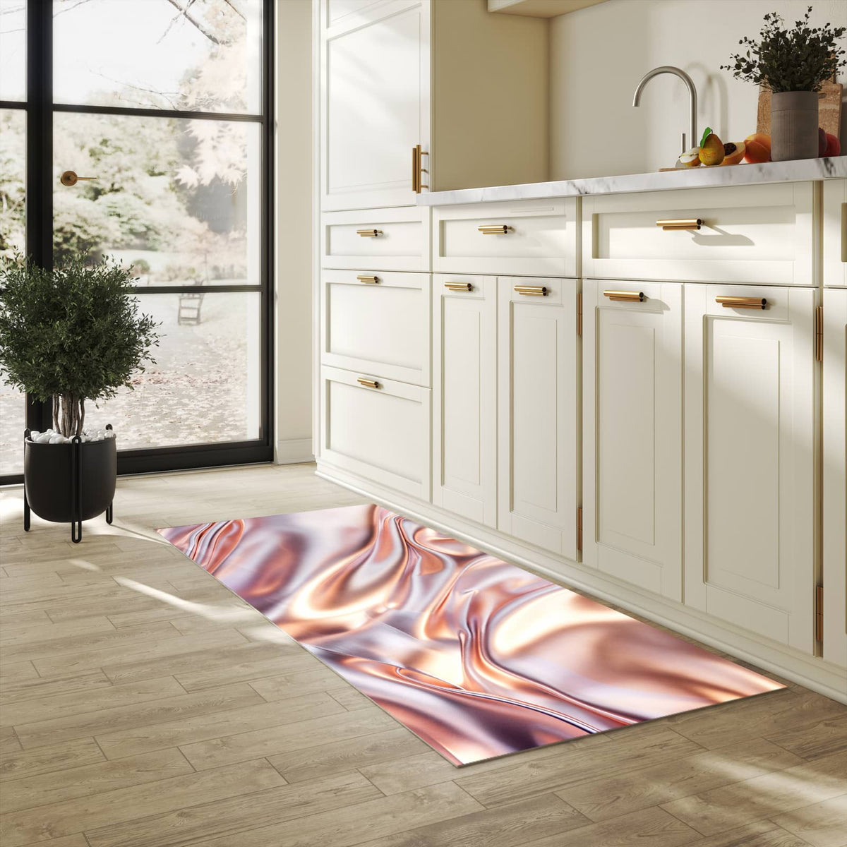 Farbbeständiger Küchenteppich mit Motiv Glänzender Stoff in heller Küche