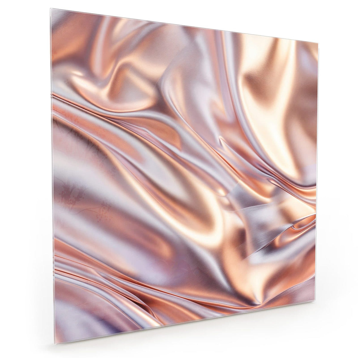 Küchenrückwand aus Glas im quadratischen Format mit Motiv Seidenfalten in Kupfer: Glänzende Stofffalten in Roségold und Silber, weiche Lichtkanten #grösse_40 x 40 cm #grösse_50 x 50 cm #grösse_60 x 60 cm