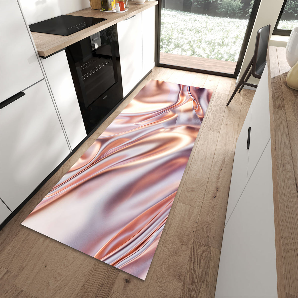 Abriebfester Küchenteppich mit Motiv Glänzender Stoff in moderner Küche