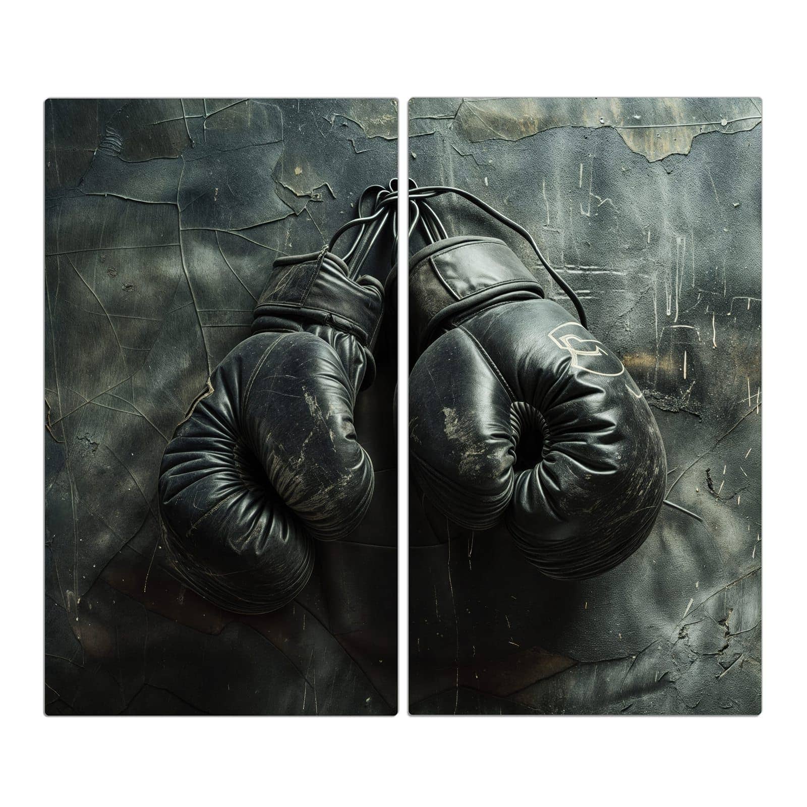 2-teilige Kochfeldabdeckung mit Vintage Boxhandschuhe-Motiv in der Frontansicht #grösse_2-Teilig (60x52cm)