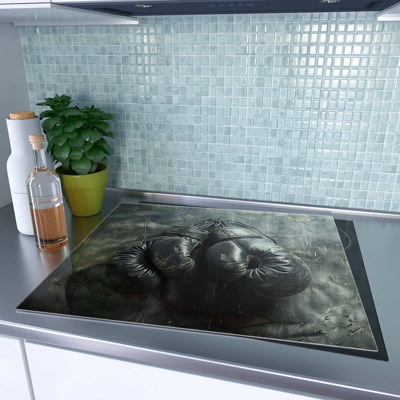 1-teilige Herdabdeckplatte mit Vintage Boxhandschuhe-Motiv auf dem Ceranfeld