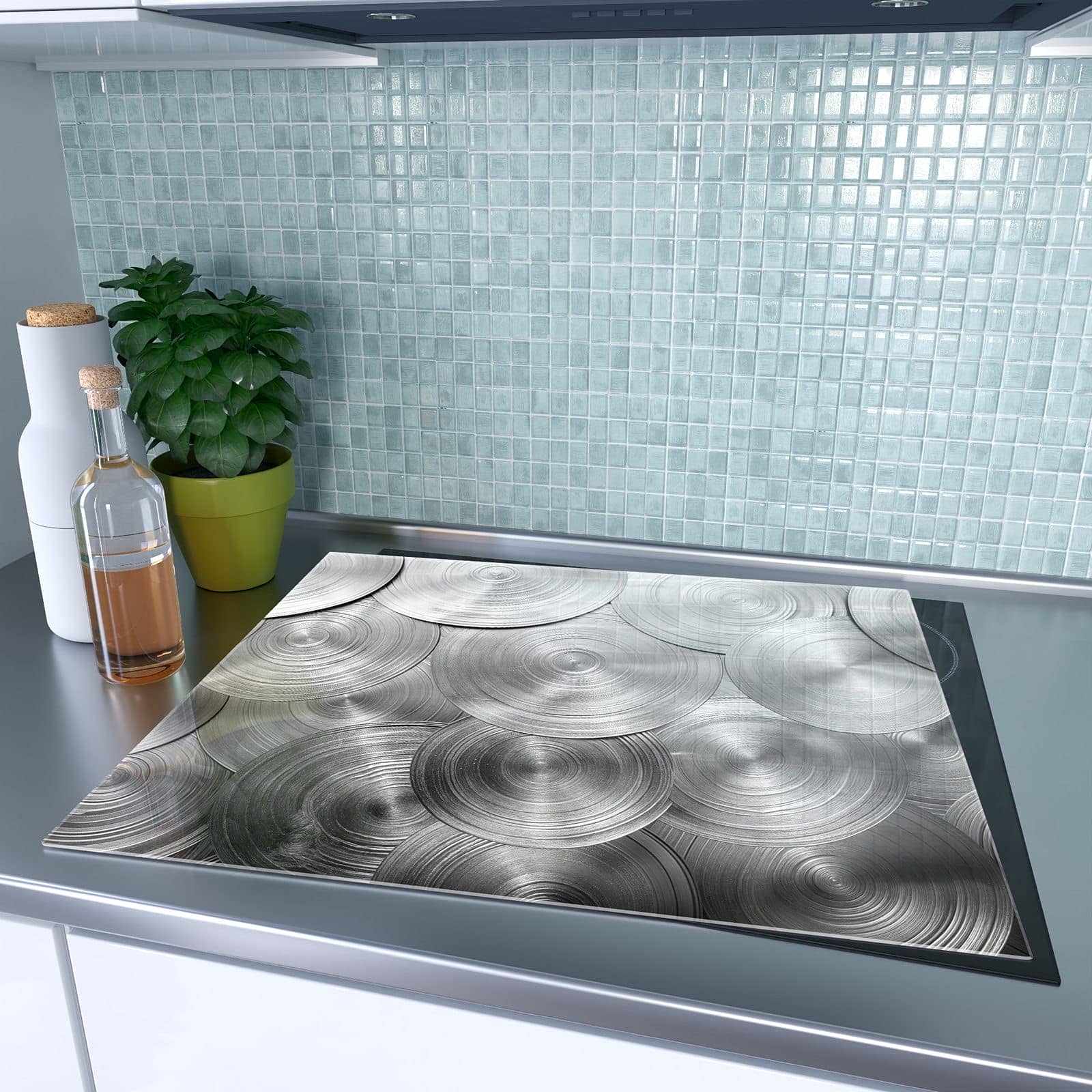 1-teilige Herdabdeckplatten für Ceranfeld mit Metallische Scheiben-Motiv auf dem Ceranfeld