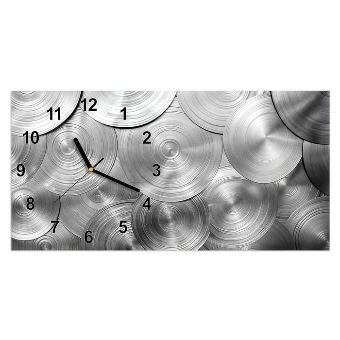 Wanduhr Metallische Scheiben aus Glas – Querformat 60 × 30 cm mit Ziffernblatt Modern