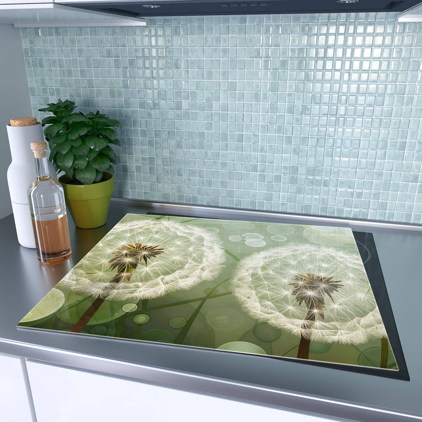 1-teilige Herdabdeckplatten für Ceranfeld mit Zarte Löwenzahnblüten-Motiv auf dem Ceranfeld