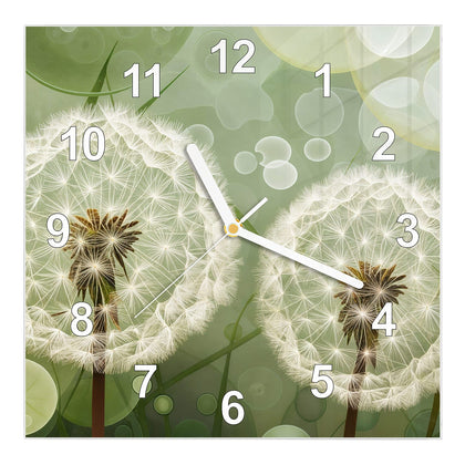 Wanduhr Quadratisch mit dem Motiv Zwei Pusteblumen