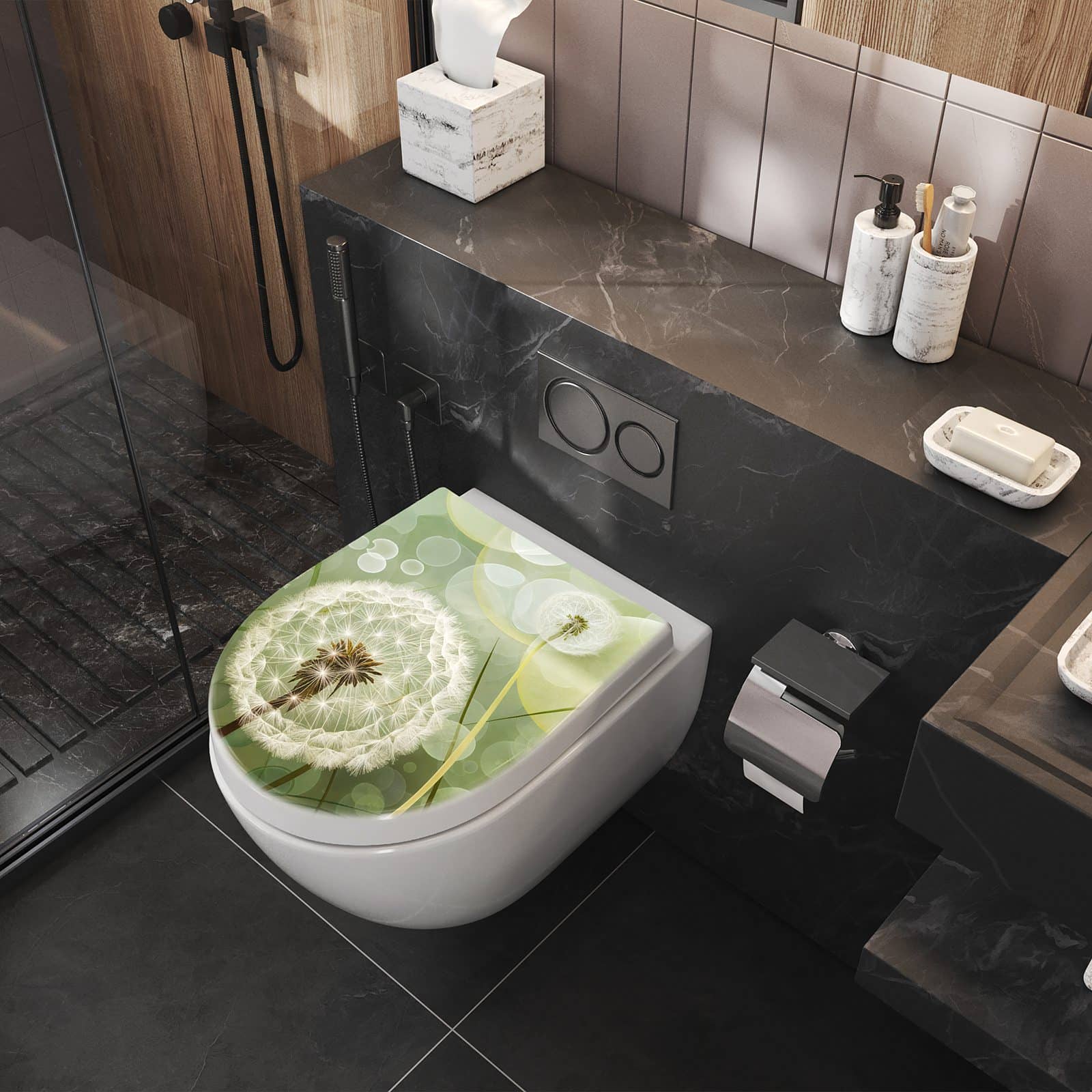 WC-Sitz mit Absenkautomatik Löwenzahnzarte Blüten