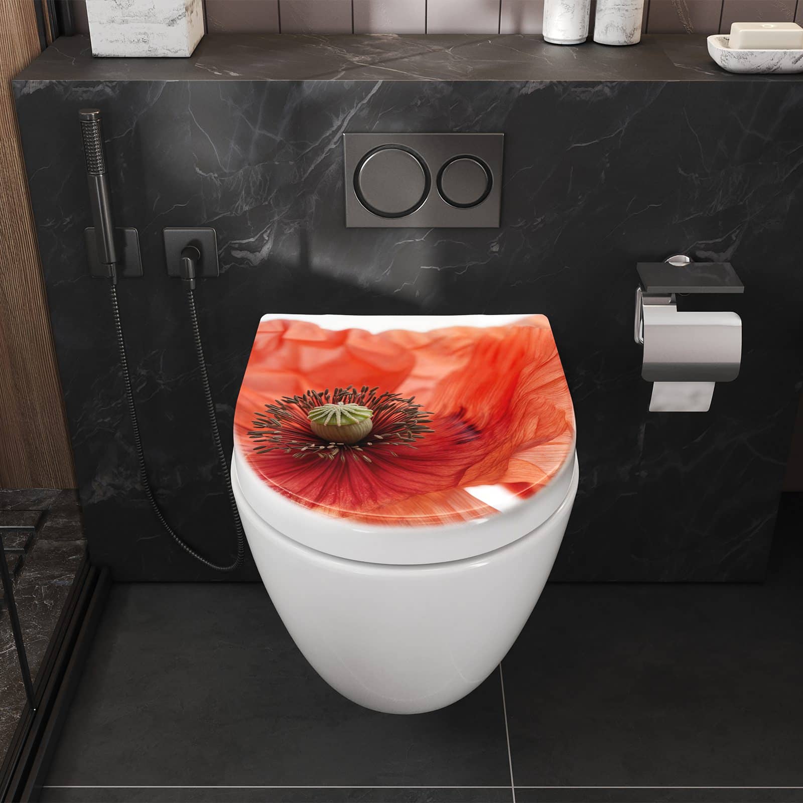 WC-Sitz mit Absenkautomatik Mohnblüten