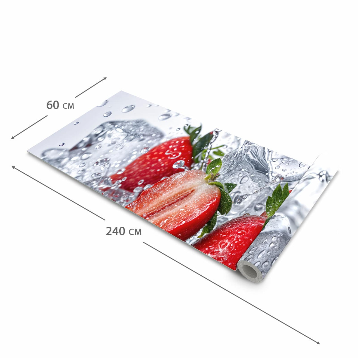 Bodenschonender Bodenläufer Teppich mit Motiv Erdbeeren im Wasser in der Grösse 80x200 cm