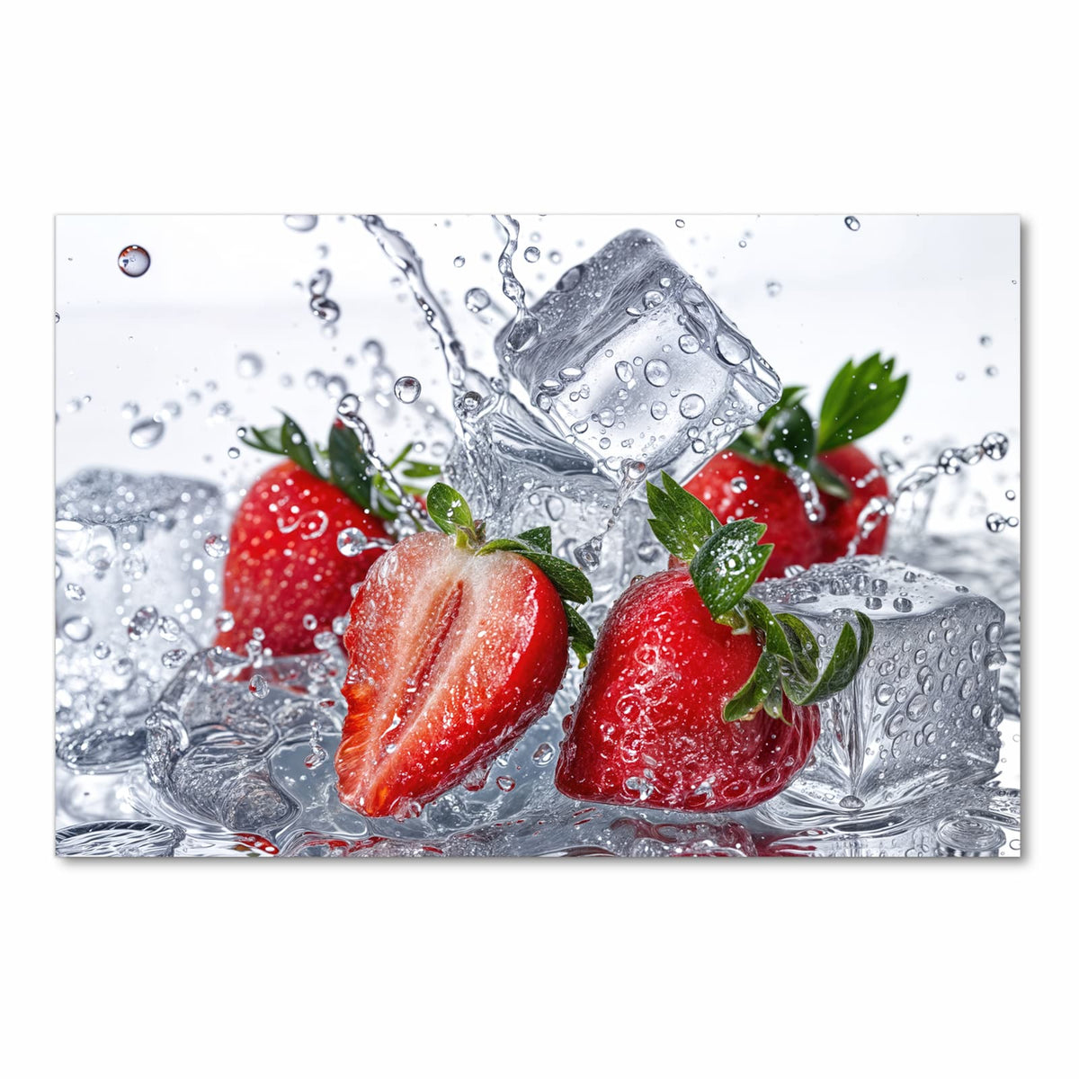 Geräuschdämpfender Küchenteppich mit Motiv Erdbeeren im Wasser in Frontansicht
