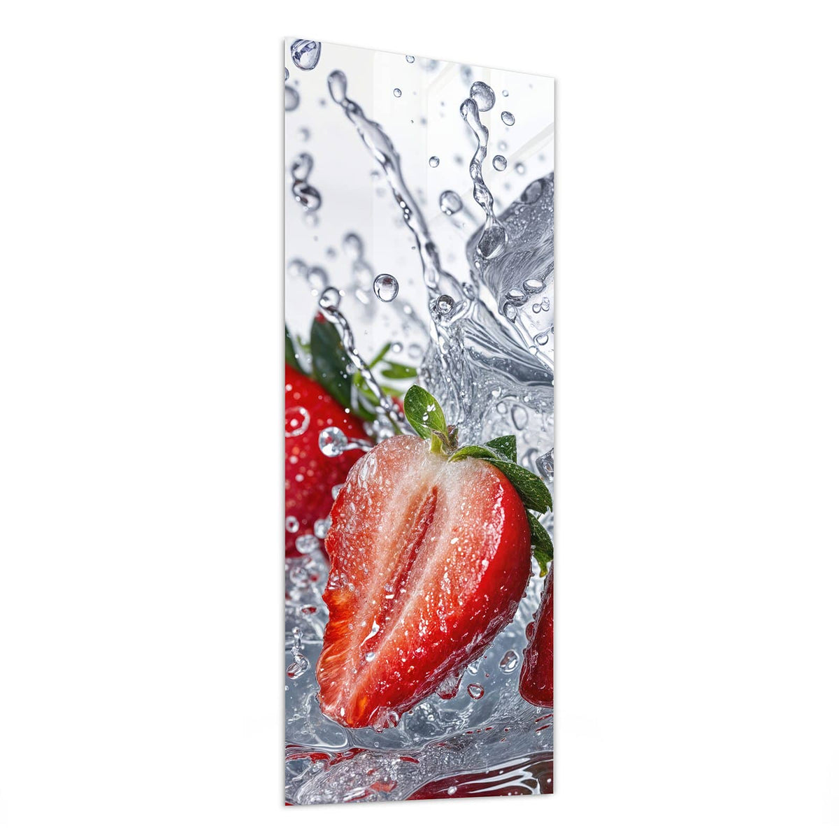 Glasbild Erdbeeren auf Eis von der Seite, 4 mm Echtglas