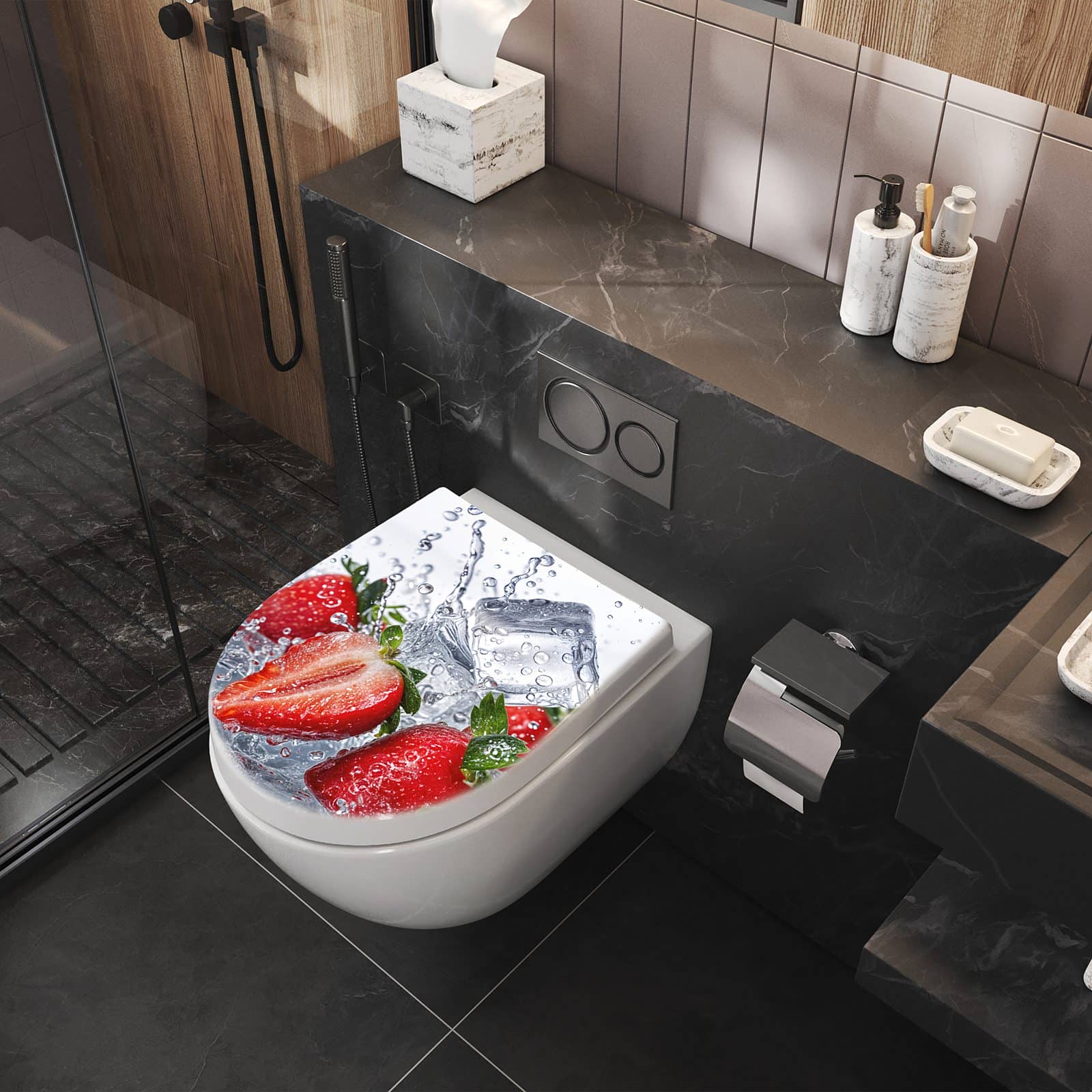 WC-Sitz mit Absenkautomatik Erdbeeren im Wasser