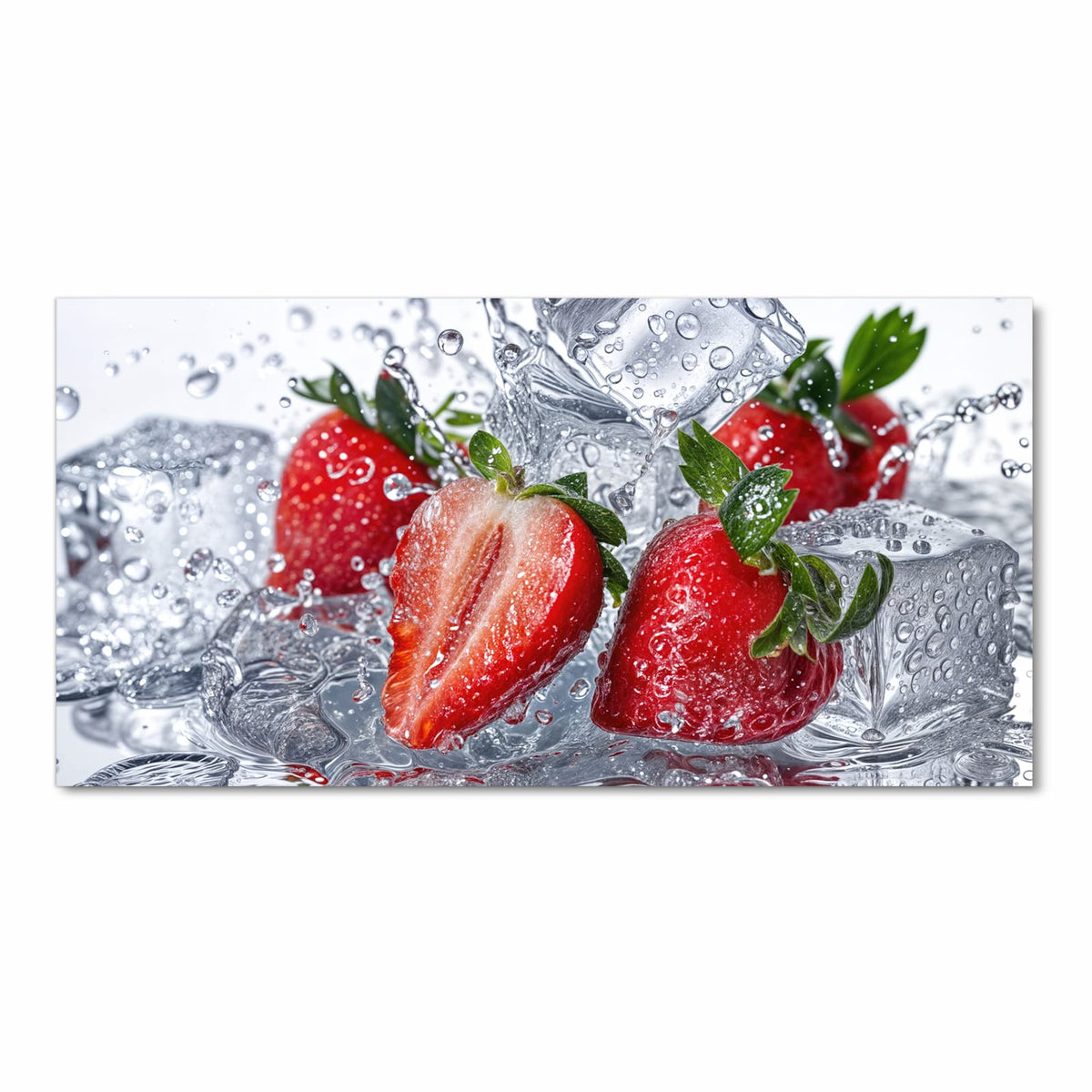 Waschbarer Küchenläufer mit Motiv Erdbeeren im Wasser in Frontansicht für Ordnung