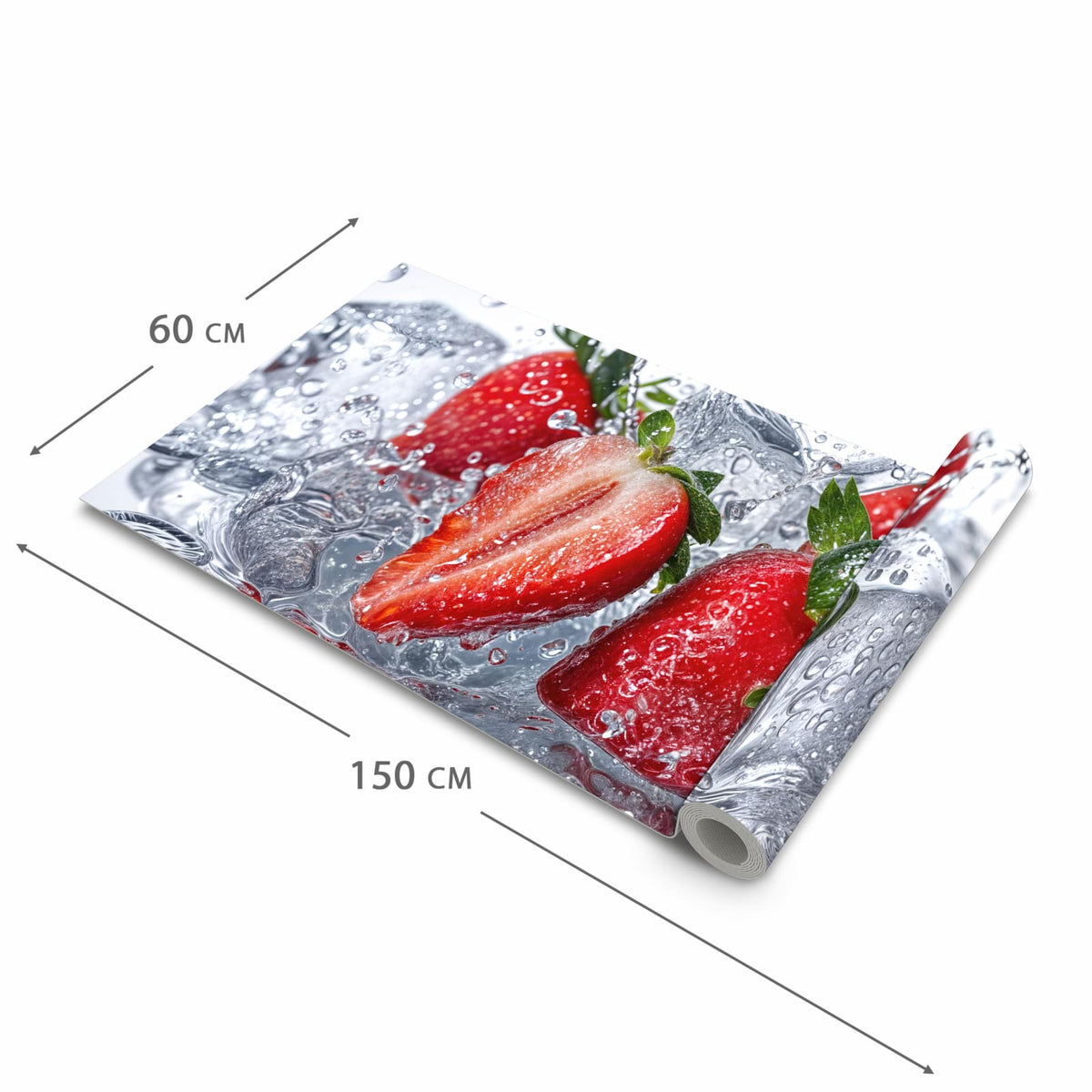 Rutschfester Küchenteppich mit Motiv Erdbeeren im Wasser in der Grösse 60x90 cm