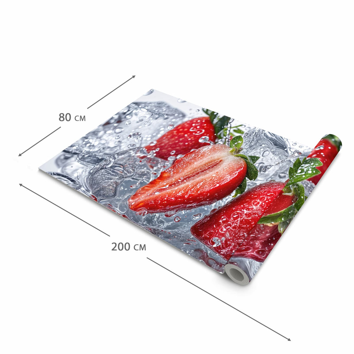 Formstabiler rutschfester Küchenteppich mit Motiv Erdbeeren im Wasser in der Grösse 80x200 cm
