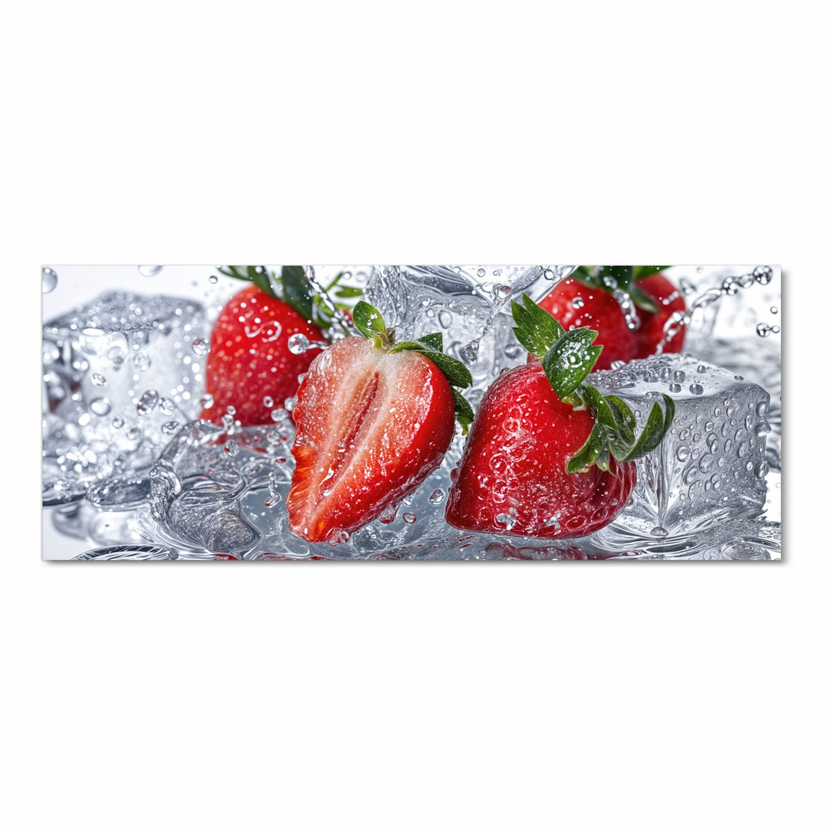 Bodenschonender moderner Küchenläufer mit Motiv Erdbeeren im Wasser in Frontansicht
