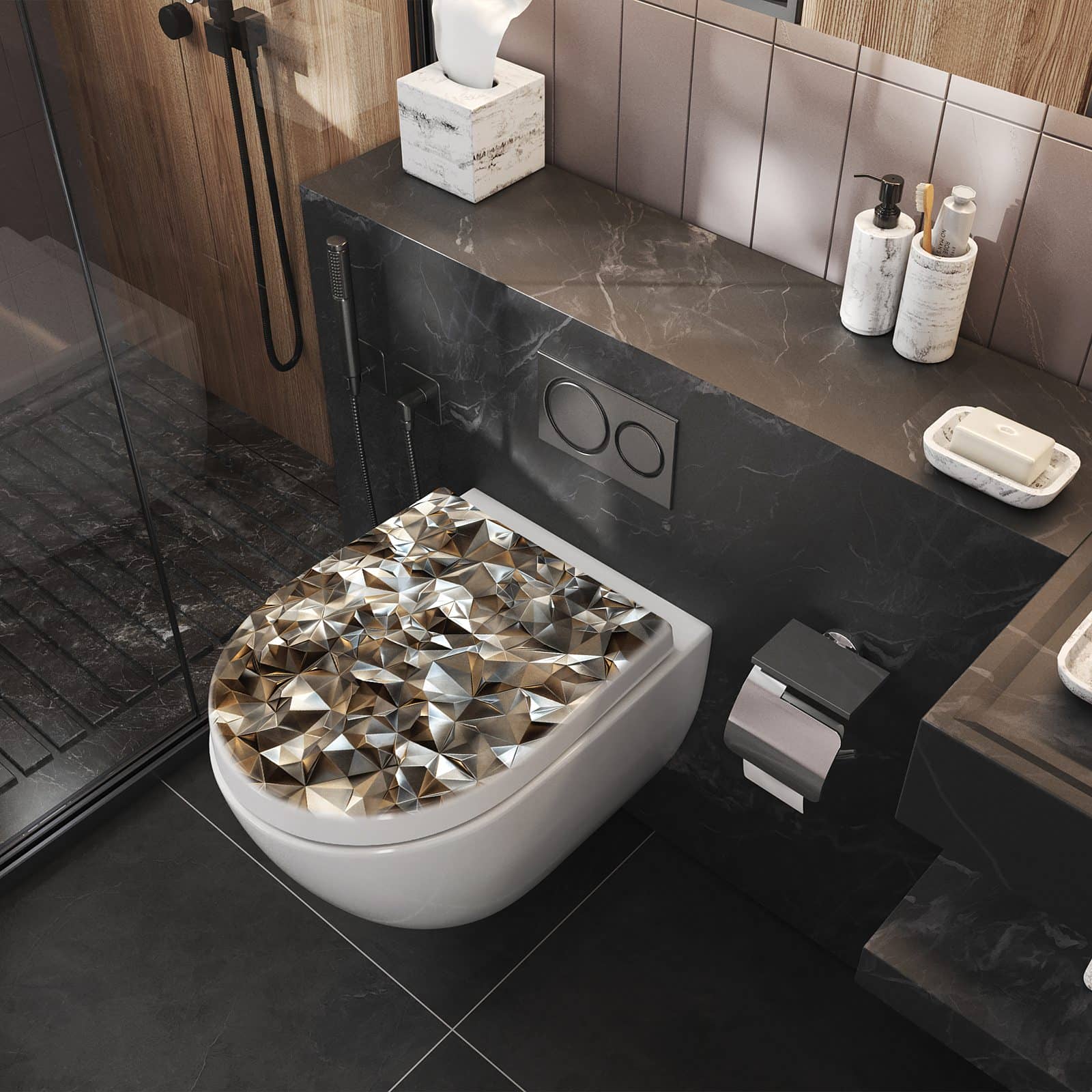 WC-Sitz mit Absenkautomatik Geometrisches Muster