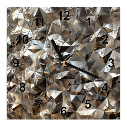 Wanduhr Quadratisch mit dem Motiv Facetten in Silber