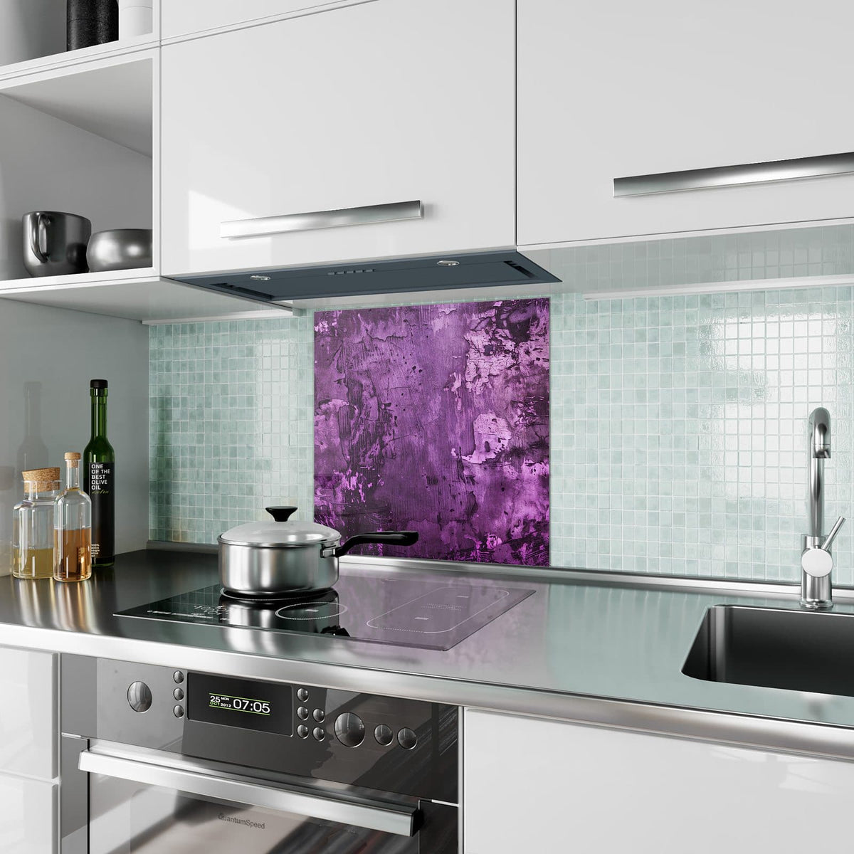Küchenrückwand Violetter Putz aus Glas – Rauer Putz in Violett und Magenta