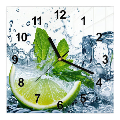 Wanduhr Quadratisch mit dem Motiv Limette mit Minze