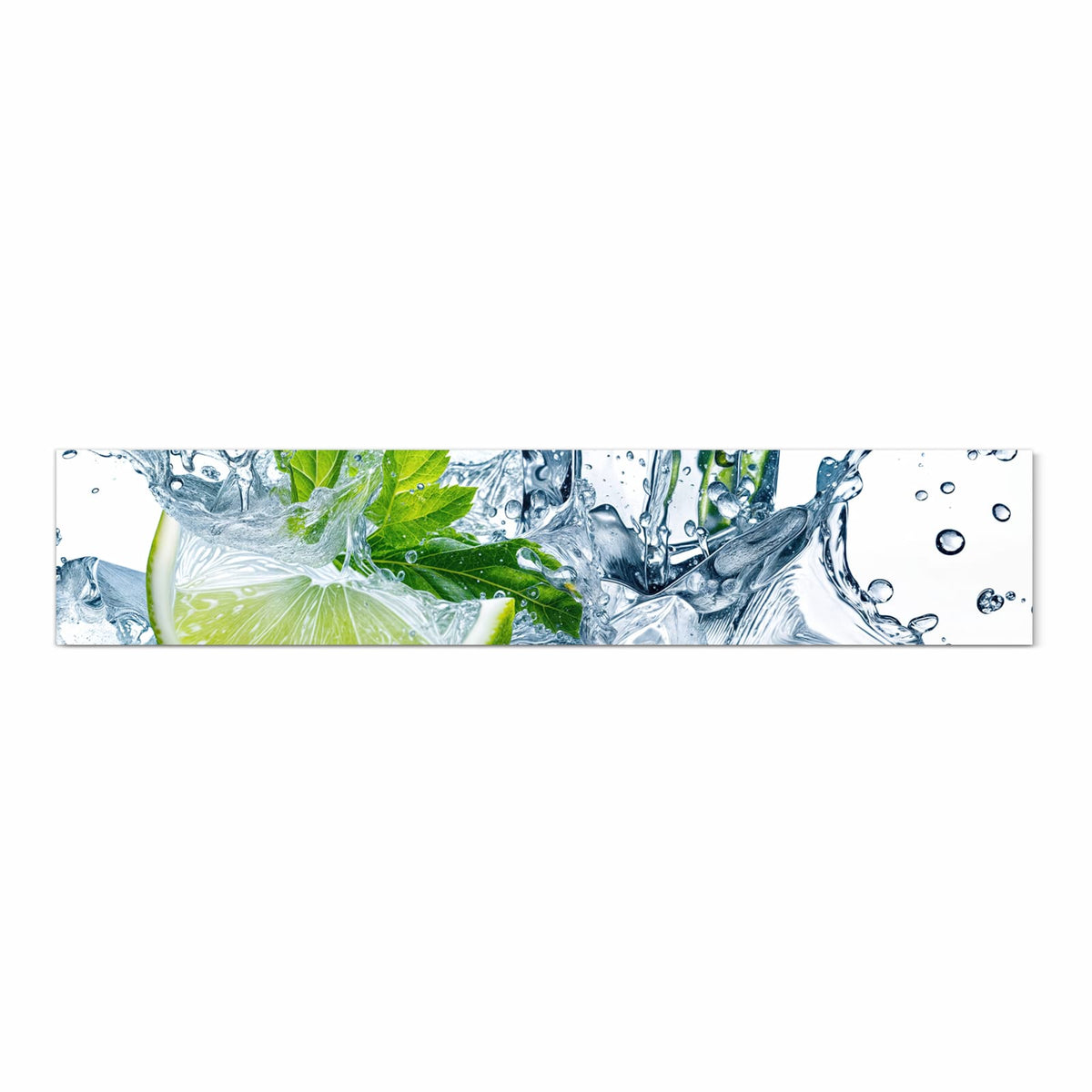 Dünner Küchenteppich mit Motiv Limettenspritzer in Frontansicht für Ordnung & Übersicht